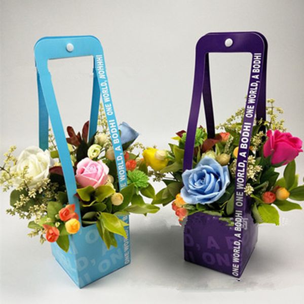 

11x10x11cm 1pcs four color pvc plastic flower boxes packaging hand carrying flower basket florist box florist supply gift basket