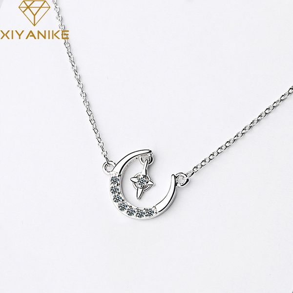 

xiyanike 925 sterling silver korean simple moon star pendant necklace charm women jewelry trendy elegant wedding accessories