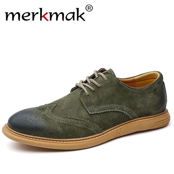 

merkmak men dress shoes 2019 new autumn brogue footwear british style casual leather shoes men wedding flats plus size 46, Black