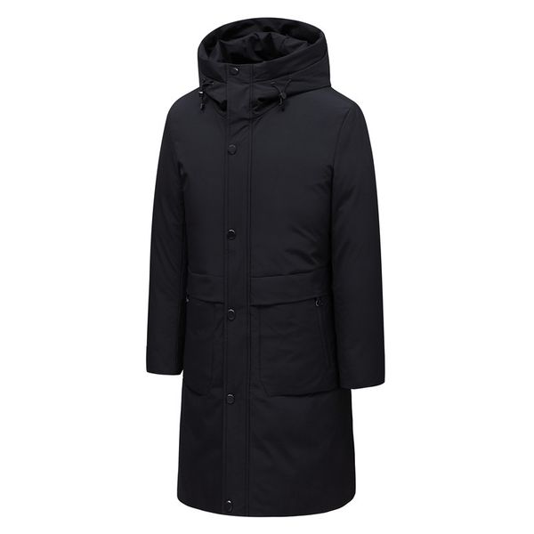 

2019 new men's black white down jacket fashion long hooded solid color thick winter warm gray jacket brand men's clothing,555