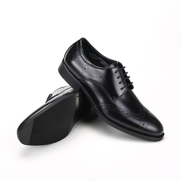 

2020 spring and summer new style trend men formal wear leather shoes varved england business leather shoes bullock, Black
