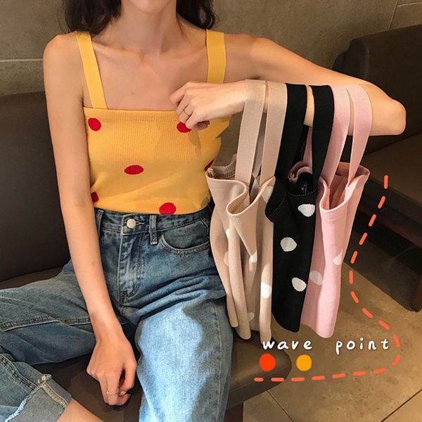 

summer ladies elastic vest padded camisole women crop summer polka dot tank, White