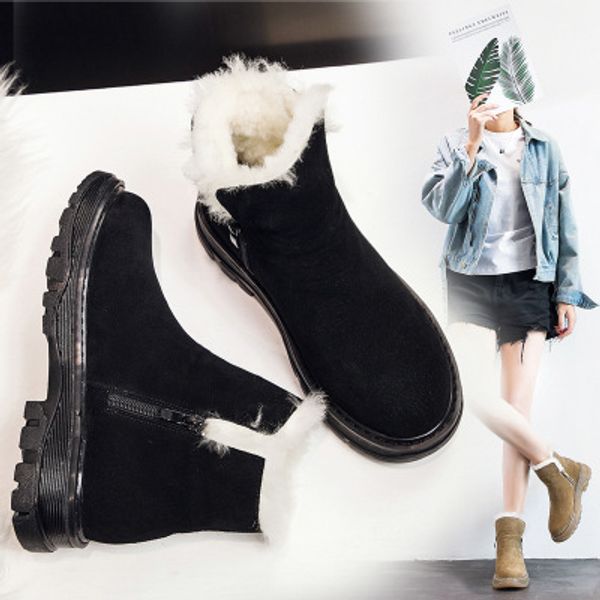 

2020 grand princess muffin shoes bottom thick autumn and winter plus cotton warm fashion boots women's punk ankle boots, Black