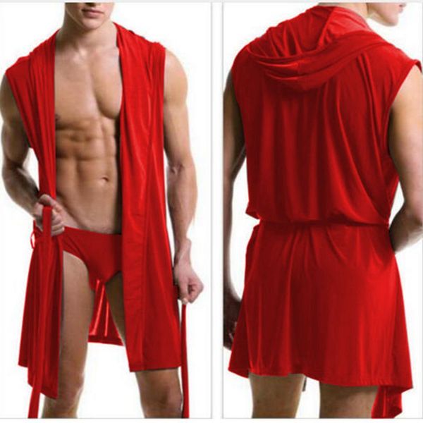 

price men pajamas sleepwear silk pijama hombre hooded bathrobe men bath 5 color set summer dress bath robe with briefs, Black;brown