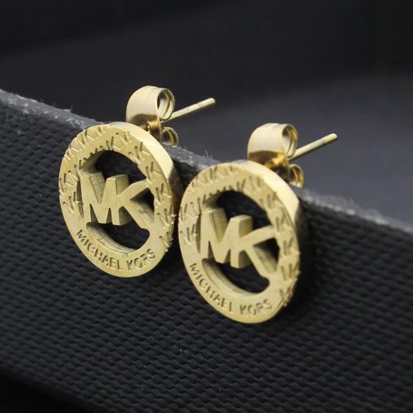 

2019 famous designer gold plated ear studs with cz stone fashion stainless steel earrings for women girl wholesale, Golden;silver