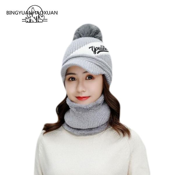 

skullies beanies winter hat set scarf girl gorras caps knitted hat ladies warm beanie hats for women beanies hats, Blue;gray