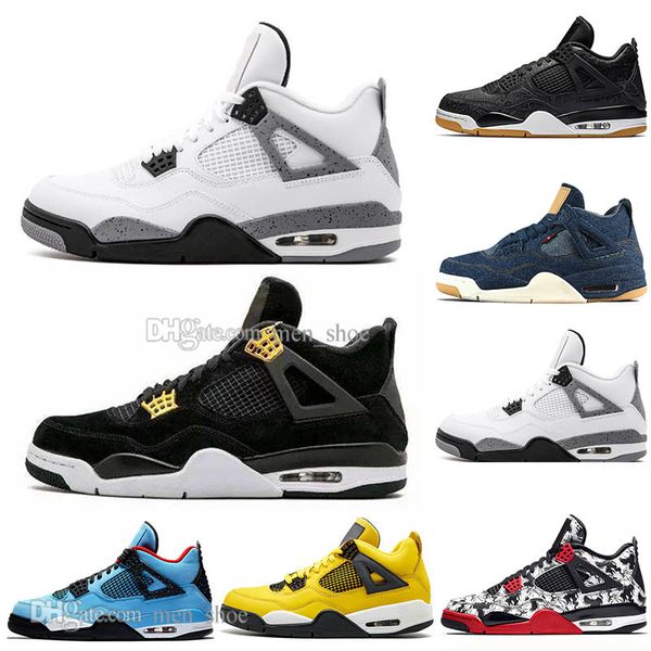 

2019 новый arrial разводят 4 4s что такое кактус джек лазерные крылья мужская баскетбольная обувь джинсовая синий бледный цитрон мужчины спо