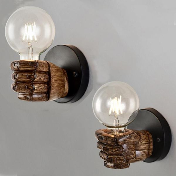 

vintage fist resin wall lights, personalized fashion mini fist wall lamp e27 black base loft retro resin bedside lamp