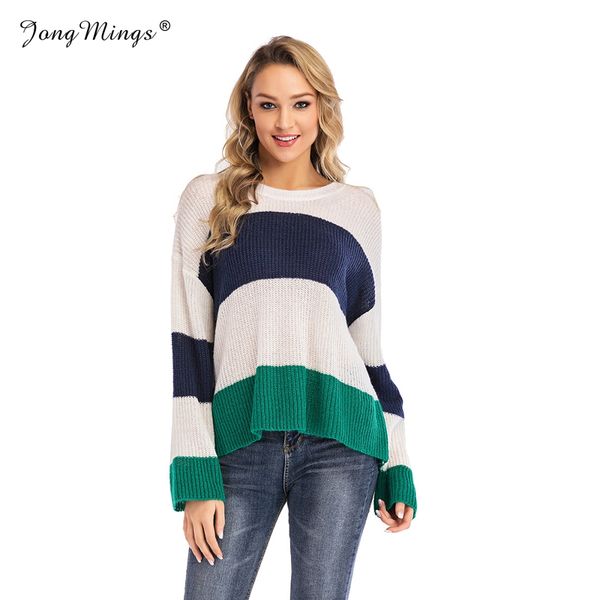 

spring casual women pullover stripe knitted sweaters female 2019 autumn fashion long sleeve contrast color sweaters streetwear, White;black