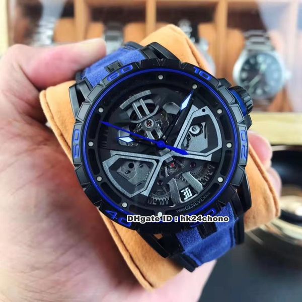 

rddbex0749 excalibur spider huracan evo titanium blue 45mm rd630 automatic mens watch skeleton dial leather strap gents watches, Slivery;brown