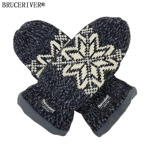 

bruceriver women snowflake knit mittens with warm thinsulate fleece lining, Blue;gray
