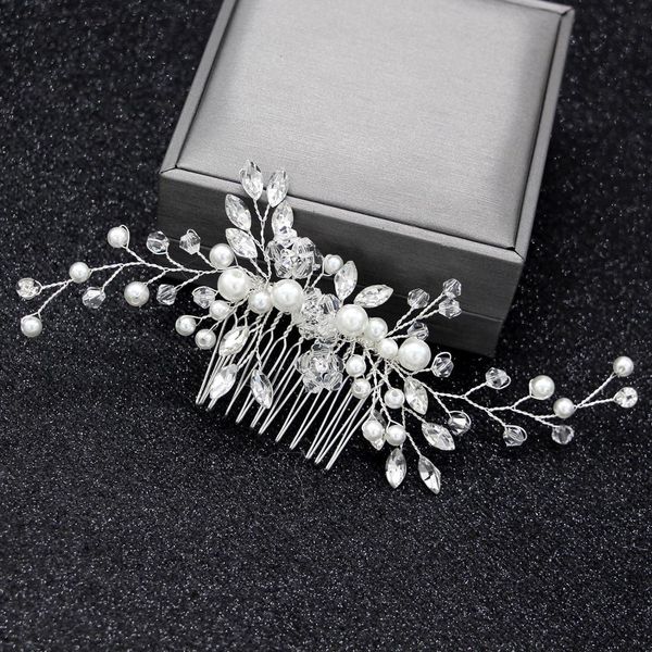 

elegant wedding hair combs for bride crystal rhinestones pearls women hairpins bridal headpiece hair accessories, Golden;white