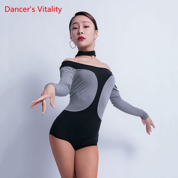 

latin dance profession practice clothing female body suit new winter competition performance onesies, Black;red
