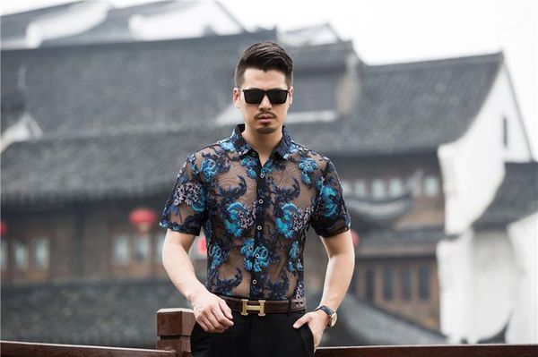 

summer shirts hollow out floral embroidery shirts fashion mens shorts sleeve designer mens casual, White;black