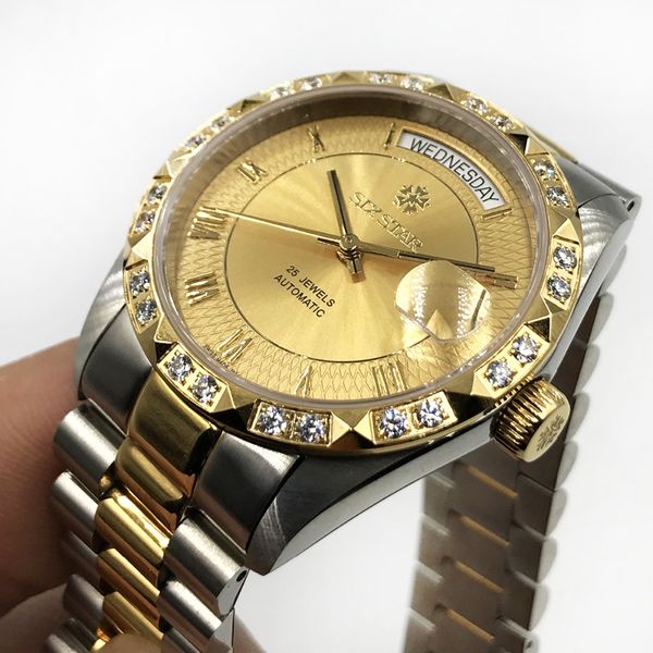 

sixstar мужчины автоматические часы швейцарский eta2836 движение 100mwater устойчивостью сапфировое стекло мода нержавеющая сталь наручные ч, Slivery;brown