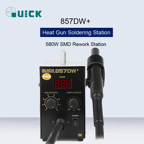 

quick 857dw+ 580w heat gun bga rework station lead adjustable air gun soldering station for smd welding rework