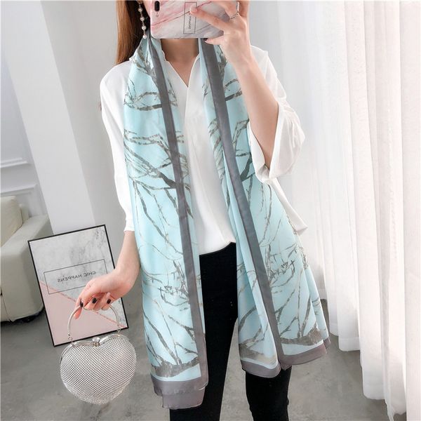 

2019 new scarves wild silk scarves wholesale mint green beach towel sunscreen shawl dual printing, Blue;gray