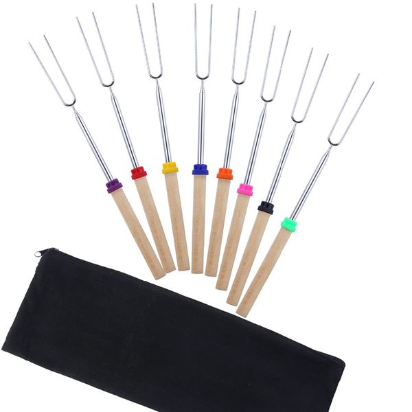 

8pcs/set stainless steel barbecue forks marshmallow roasting sticks extendable forks for patio fire pit,campfire,bonfire,grill