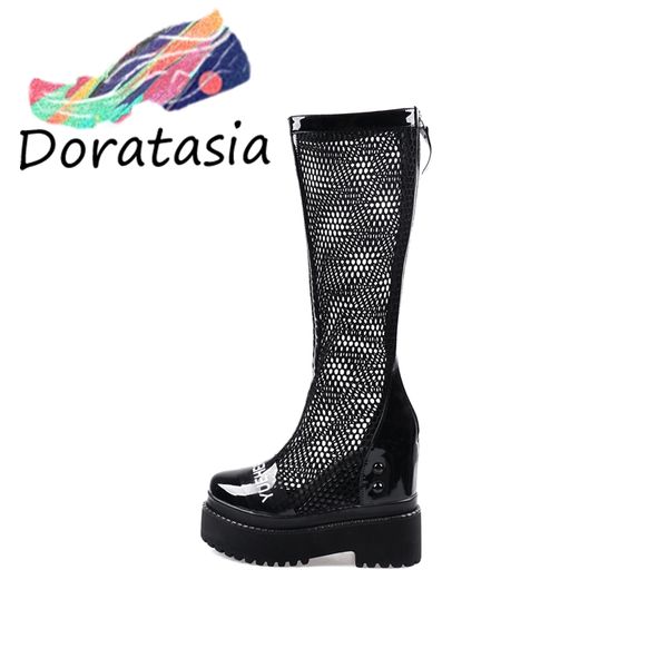

doratasia large size 33-42 brand girl round toe increasing height boots geuine leather summer boots women platform shoes woman, Black