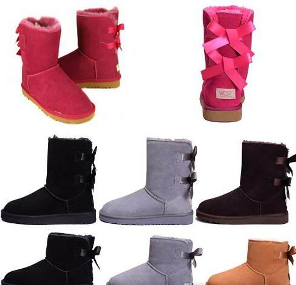 

women boots classic snow boots wgg tall real leather bailey bowknot girl winter desinger keep warm size 36-41, Black