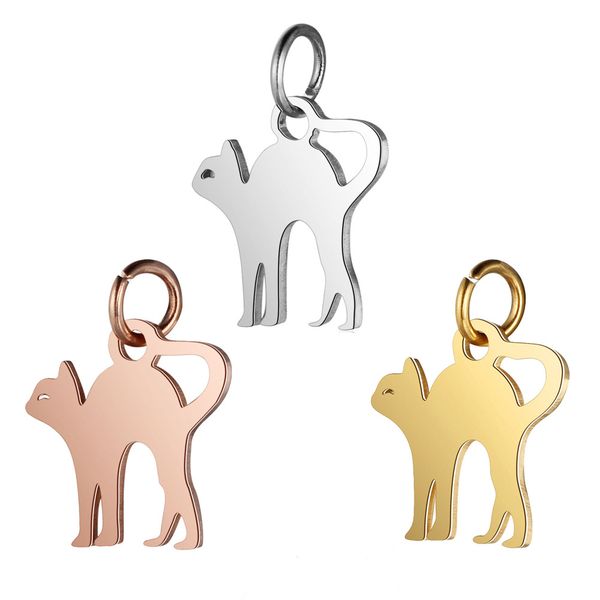

stainless steel cat charm metal gold/rose gold/steel color pendant full polish14*16mm diy handmade accessories, Bronze;silver
