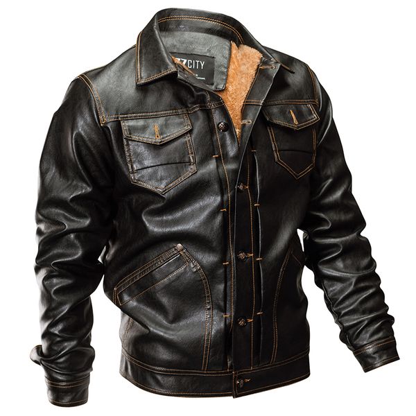 

winter men's leather pilot jackets casual men vintage motorcycle pu faux jacket male moto coats fleece slim coat brand clothing, Black;brown