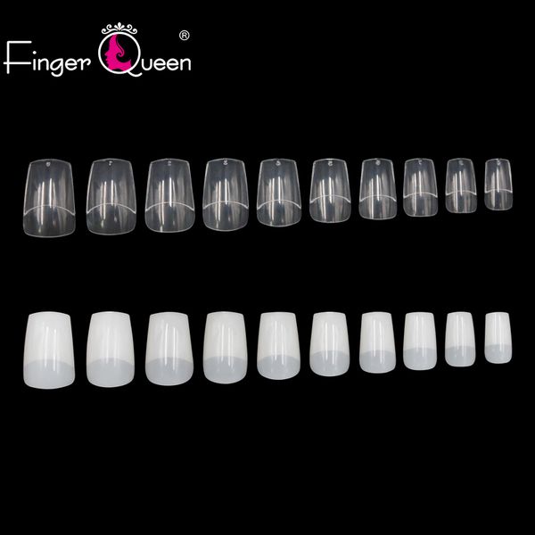 

fingerqueen 500pcs false coffin nails ballerina fake nails flat shape nail art tips natural clear full cover manicure fake nail, Red;gold