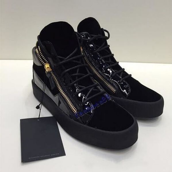 

2019.2020 new zip italy designer shoes genuine leather casual shoes golden zipper men and women high sneakers trainers size 36-46, Black