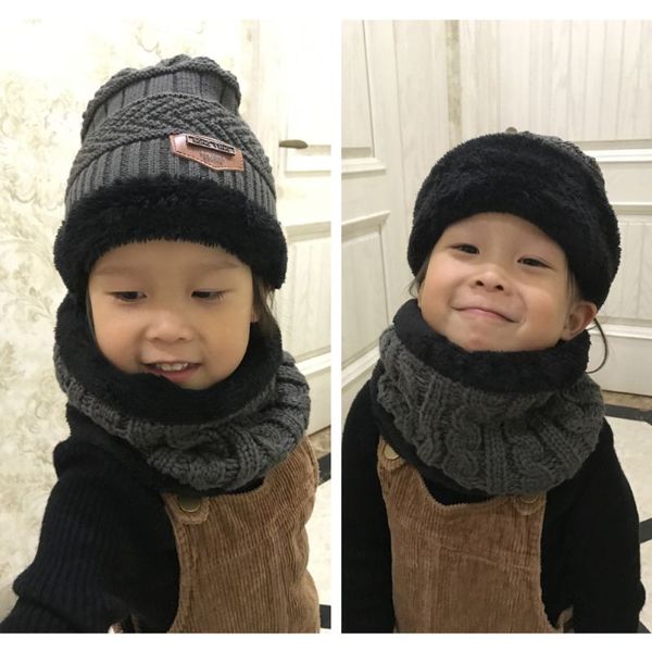 

2pcs kids knitted hat baby warm winter girls boys scarf caps, Yellow