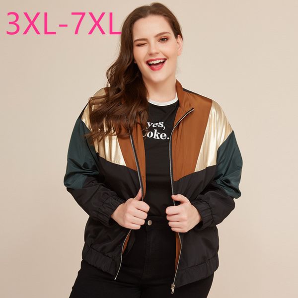 

new 2020 spring autumn plus size jacket for women large casual loose long sleeve black zipper short coat 3xl 4xl 5xl 6xl 7xl, Black;brown