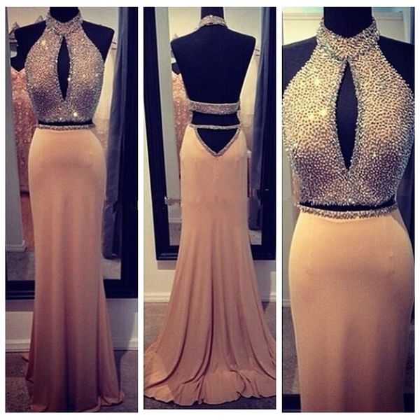 

2019 halter beaded pearls mermaid prom dresses two pieces luxurious slim special occasion party gowns formal ladies vestidos de soiree, Black