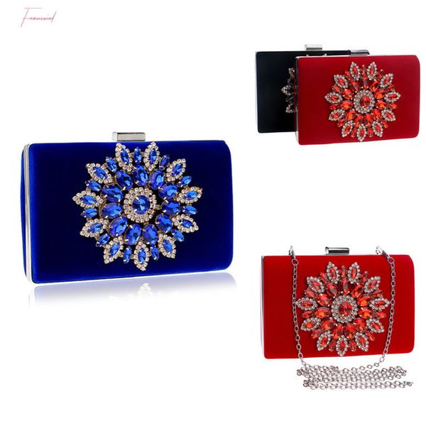 

ladies flower crystal women handbags red black blue gold shoulder bags metal day clutches purse wedding wallets