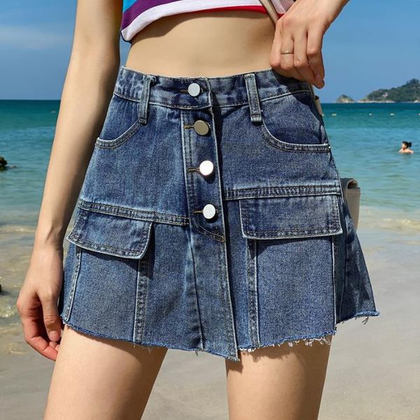 

women's shorts woman 2020 summer high waist vintage denim shorts for women skirt short femme jeans womens clothing ladies, Blue