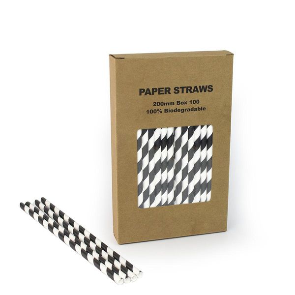 Kostenloser Versand 100 teile/schachtel Schwarz und weiß streifen papier stroh Gestreiften Chevron Polka Dot Trinkhalme Für Geburtstag Hochzeit Dekorative Party