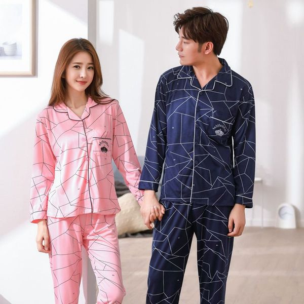 

couples cotton soft comfortable pajamas sets for women 2018 autumn winter pijama long sleeve pyjama men lounge homewear clothing, Blue;gray