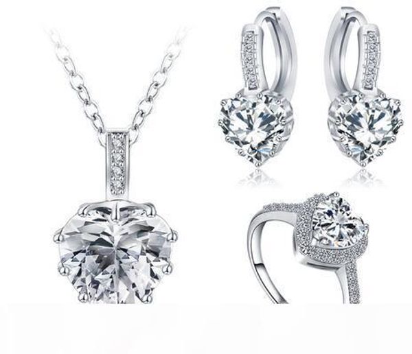 

christmas gift women jewelry set platinum plate necklace earring ring parure bijoux femme wedding crystal heart jewelry set cst0033, Black