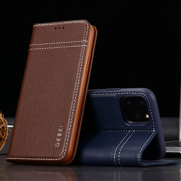 

luxury gebei original genuine leather flip wallet case for iphone 11 pro x xs max xr 6 7 8 plus back cover card slots magnetic