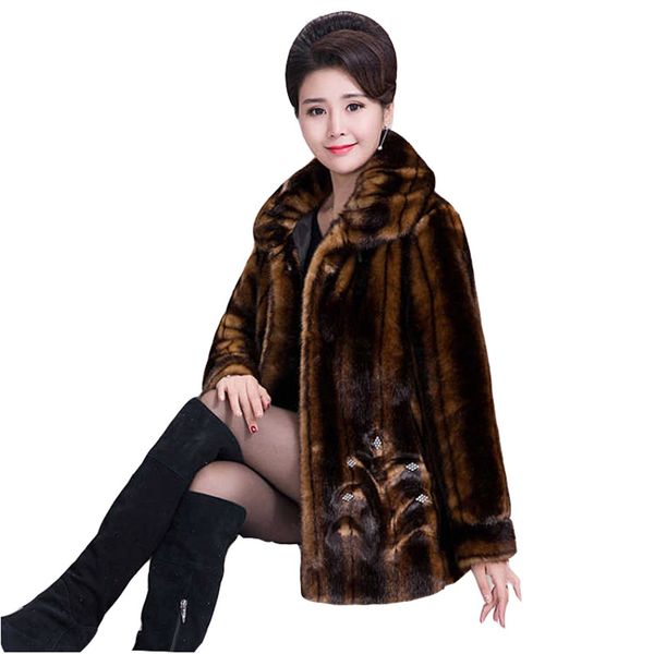 

winter imitation coat women thick loose loose mid-length mom imitation coat middle-aged women fur nuw982, Black