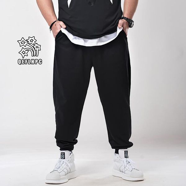 

leisure sport men trousers extra large size fertilizer high waist and long trousers small feet guard pants elastic force men's pants m7, Black