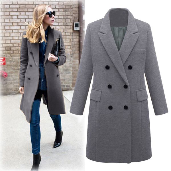 

winter coat women winter lapel wool coat trench jacket long overcoat outwear abrigo mujer abrigos mujer invierno 2019, Black