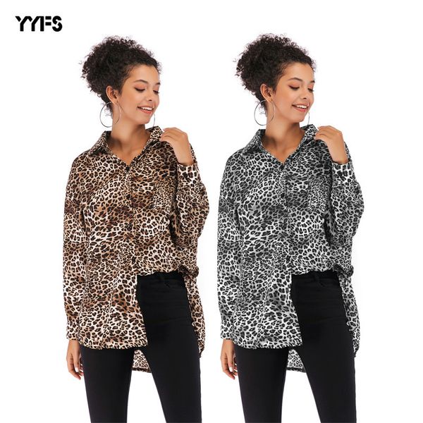 

женская дизайнерская рубашка западный топ леопардовый принт шифоновая рубашка с длинным рукавом свободная тонкая и удобная kg8f, White