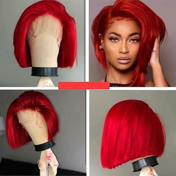 

short bob red straight lace front human hair wigs preplucked peruvian remy burgundy wig full lace wig wth baby hair 360 lace frontal, Black