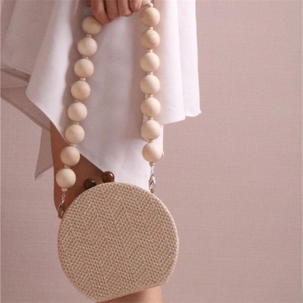 

round weave handbag banquet clutch woman crossbody bags for women circular strip shoulder bags resin strap wood handle new