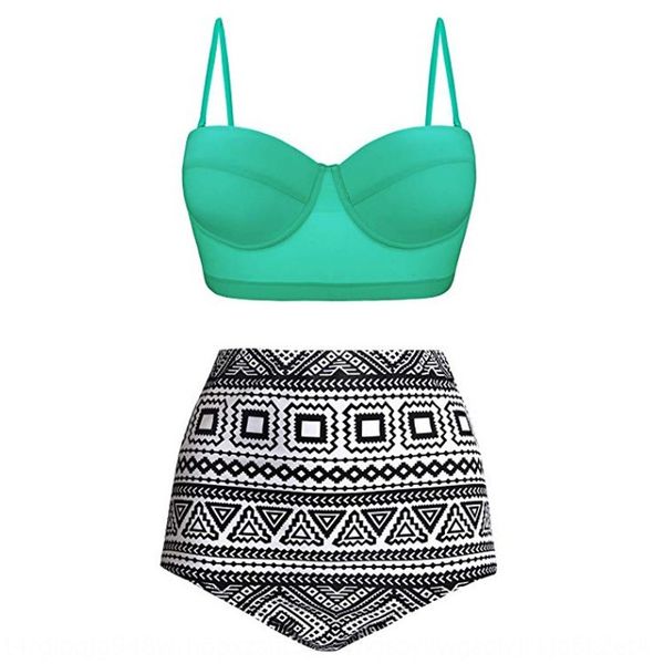 

2019 women's split high waist printed swimsuit bikini bikini popular leaf swimsuit, White;black