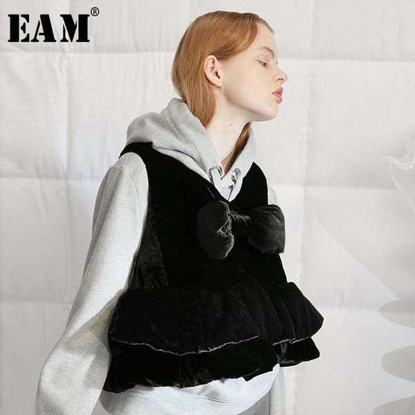 

eam] women loose black ruffles split joint velvet fit vest new v-collar sleeveless fashion tide spring autumn 2019 1h661, Black;white