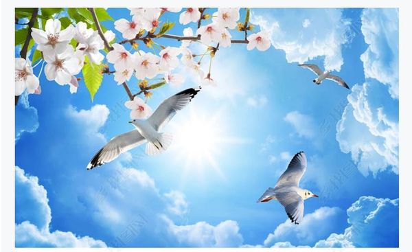 

custom p wallpaper 3d ceiling murals wallpaper hd sky clouds leaves peach blossom butterfly pigeon living room ceiling zenith mural