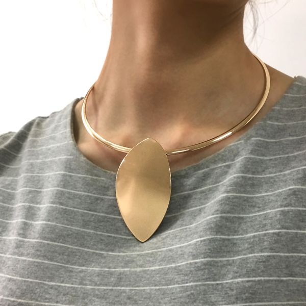 

oval shiny metal statement chokers necklaces for women 2018 big collar torques geometric necklace 2018 fashion jewelry ukmoc, Silver