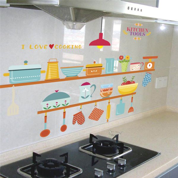 

funny kitchen tools 30*90cm wall decals shop window home decor cartoon wall stickers decorations pvc poster diy mural art