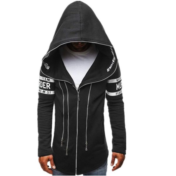 

men 's fashion hoodie unique zipper design casual slim fit pulloverhooded new fashion male clothing elastic, Black