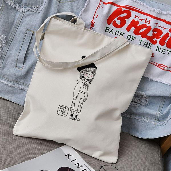 

дамы холст сумки иллюстрация девушка серии хлопок сумка повседневная сумка tote ежедневного использования эко сумок для путешествий складная